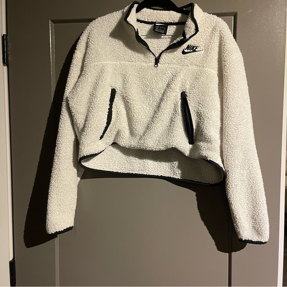 Nike Sportswear Quarter Zip Fleece Sherpa Cropped Sweater Sz Large Retro 90s - Picture 2 of 12
